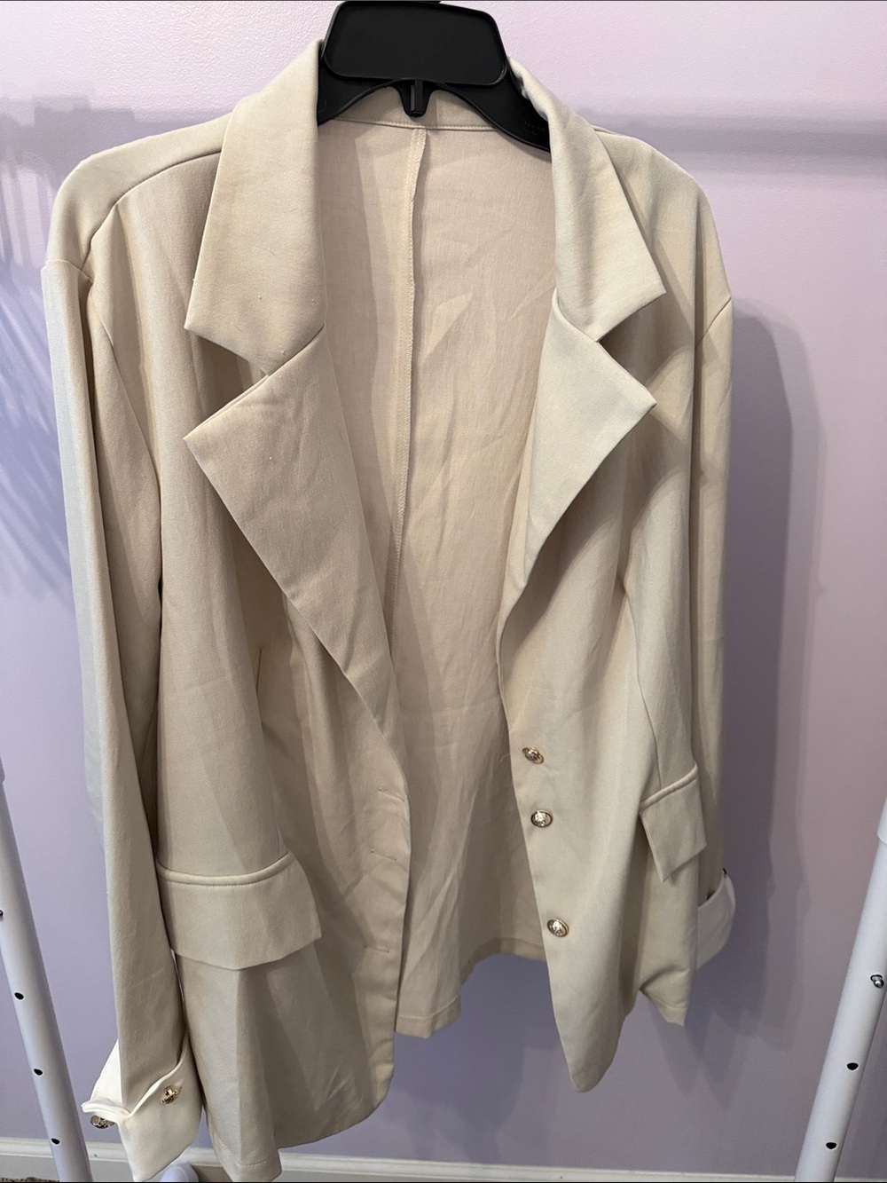 SHEIN Cream Oversized Notch Lapel Blazer with Gold Buttons